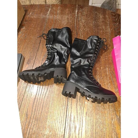 New 9E Wide Shoe Dazzle Black Balan Lug Sole Platform Chunky Heel Boots - Picture 7 of 8